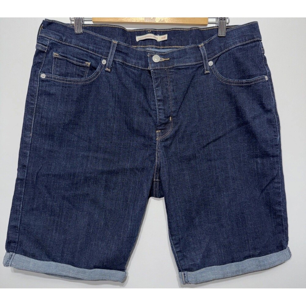 LEVI'S Women's Classic Bermuda Shorts 18W Plus Size Trendy Dark Blue